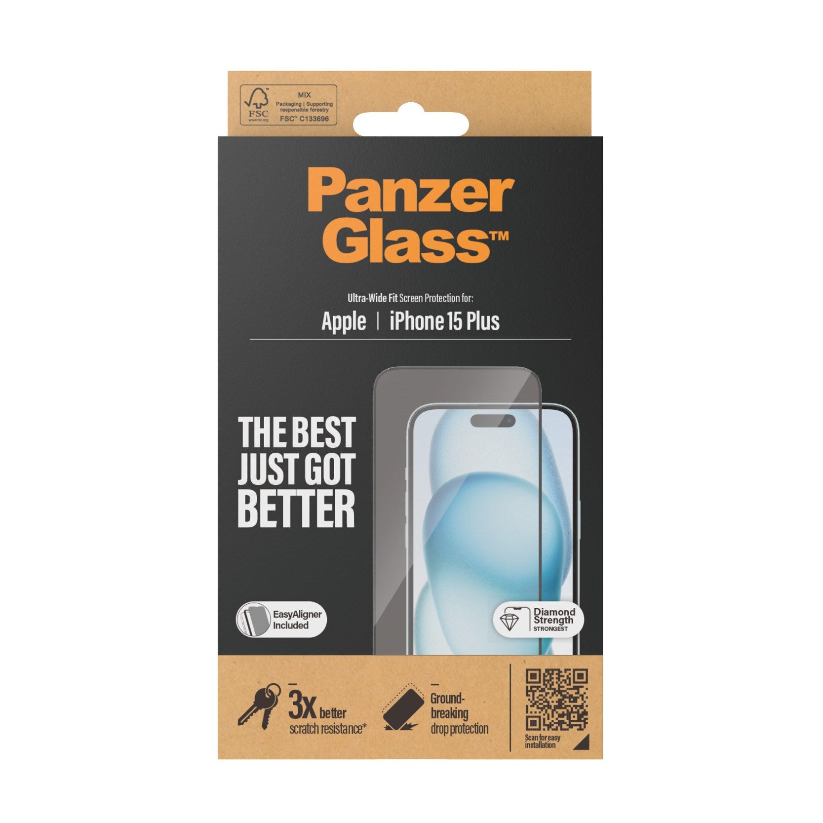 PanzerGlass® Skærmbeskyttelse iPhone 15 Plus | Ultra-Wide Fit m. EasyAligner